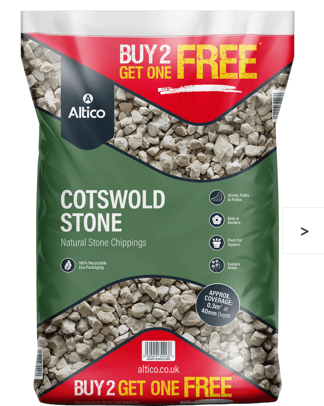 Altico Natural Stone Chippings in Cotswold Stone Coverage: 0.3 m2 at a depth of 40mm