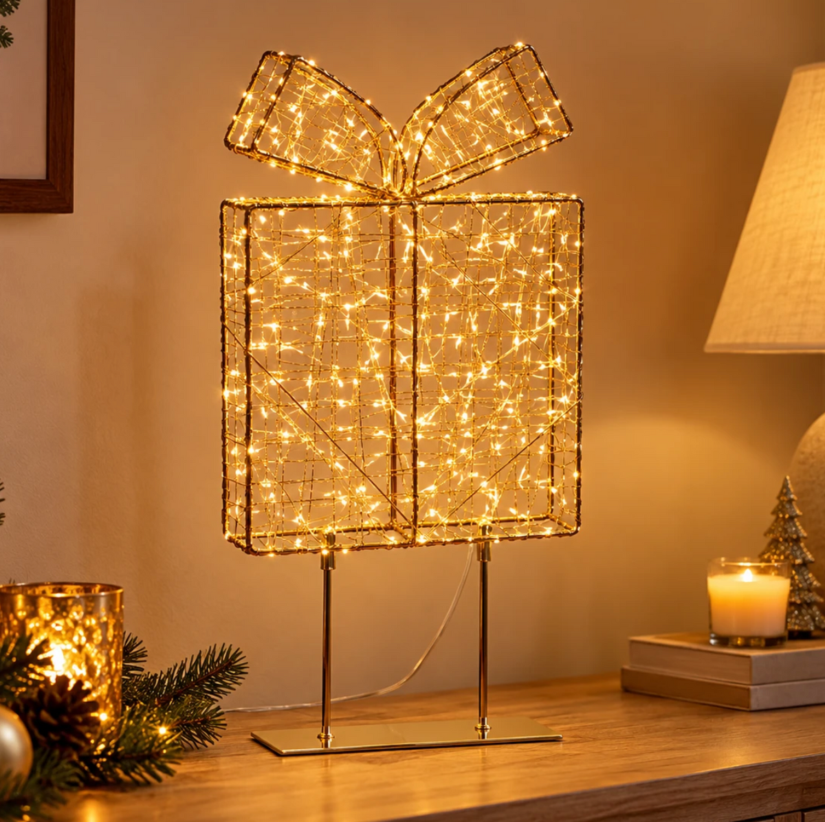 Premier Twinkling Warm White Tabletop Parcel Light 45cm