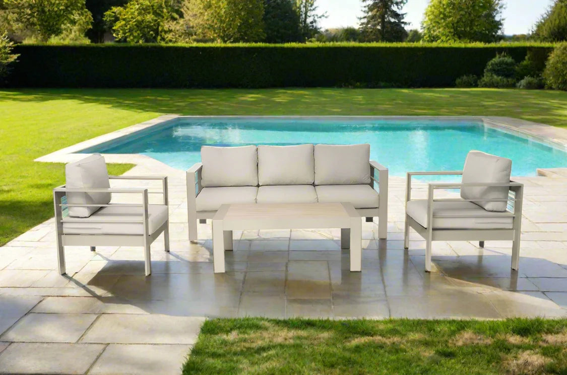 Oxford 4 Piece Aluminium Lounge Sofa Set. Champagne