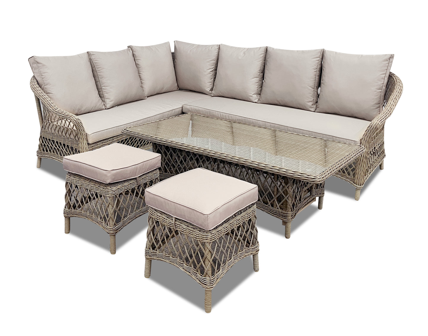 Serena Corner Set with Height Adjustable Table.