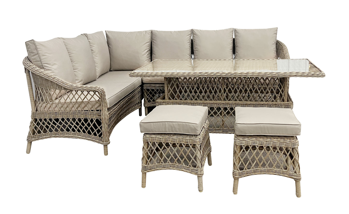 Serena Corner Set with Height Adjustable Table.