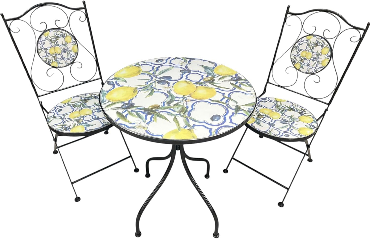Lemon and Olive Print Mosaic Metal Bistro Set
