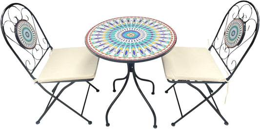 Peacock Print Mosaic Metal Bistro Set