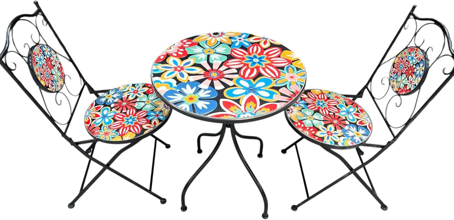 Bold Flower Print Mosaic Metal Bistro Set