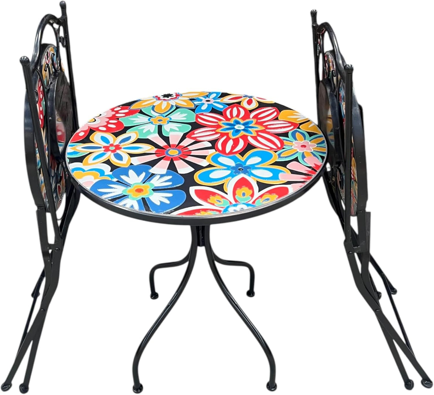 Bold Flower Print Mosaic Metal Bistro Set