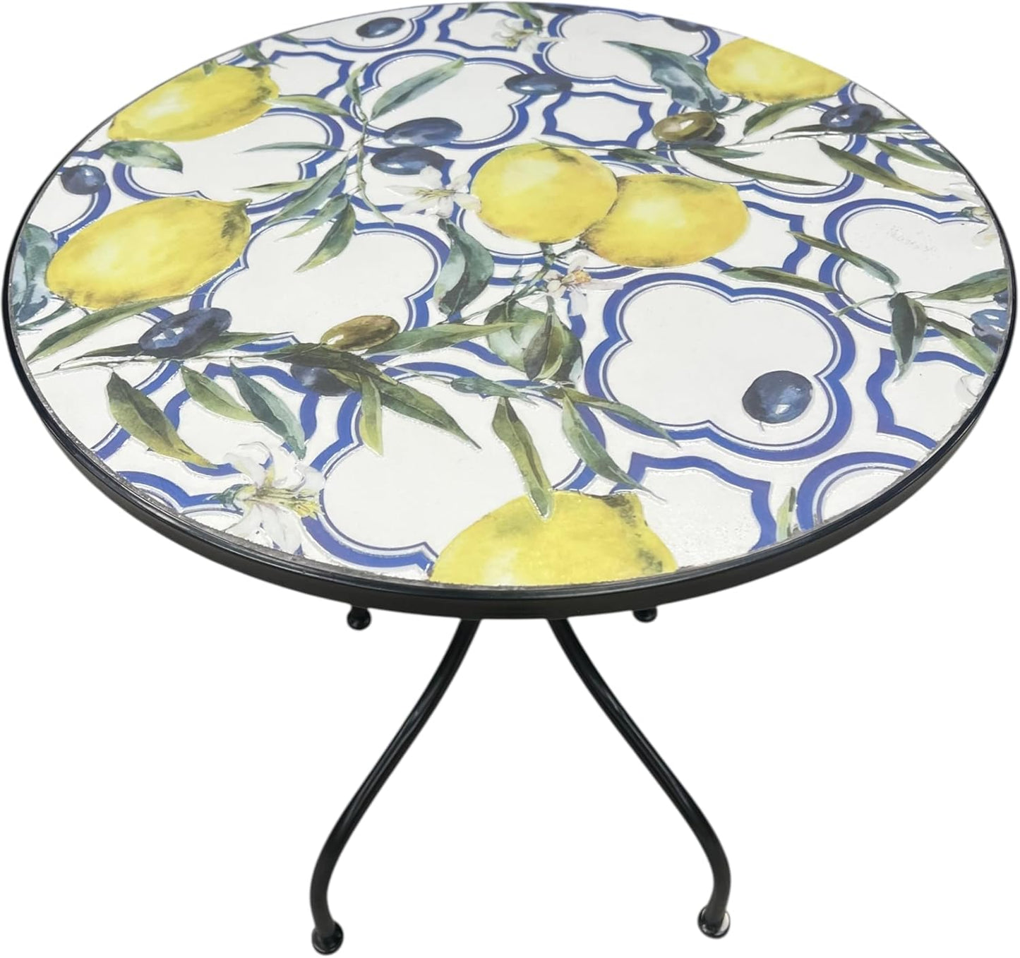 Lemon and Olive Print Mosaic Metal Bistro Set