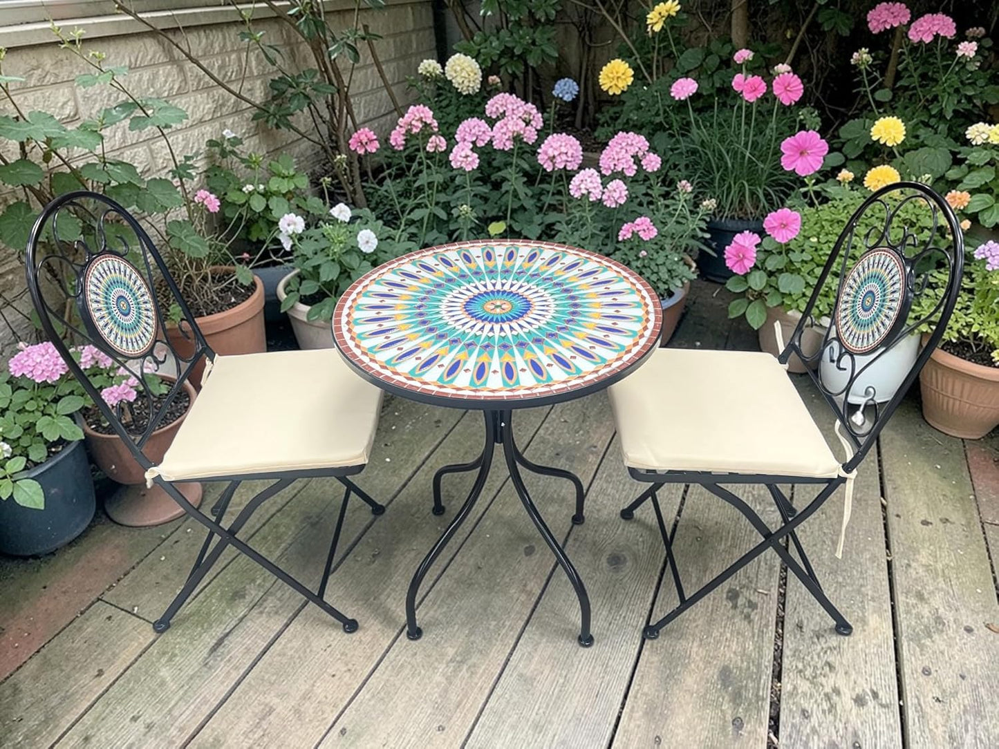 Peacock Print Mosaic Metal Bistro Set