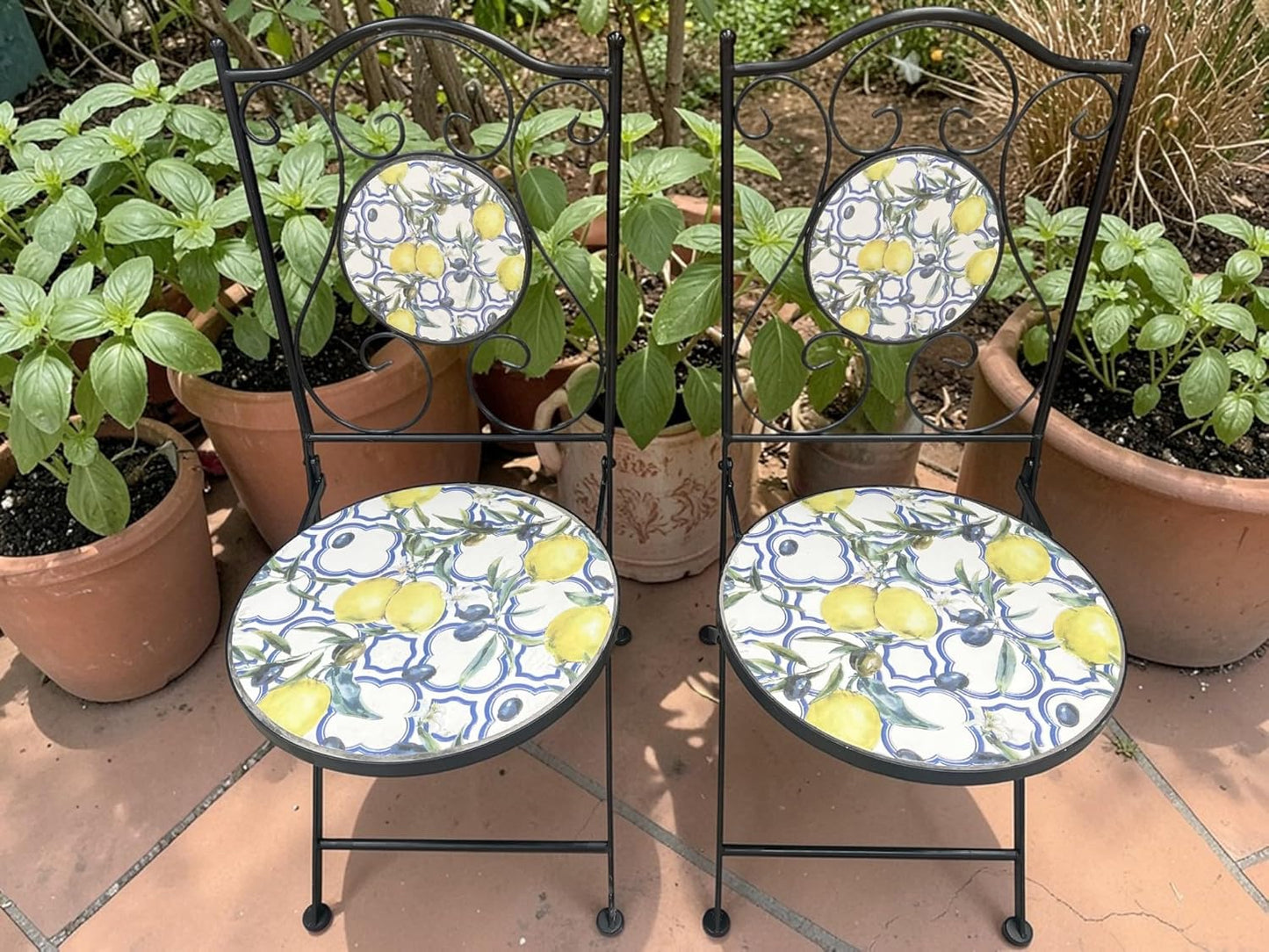 Lemon and Olive Print Mosaic Metal Bistro Set