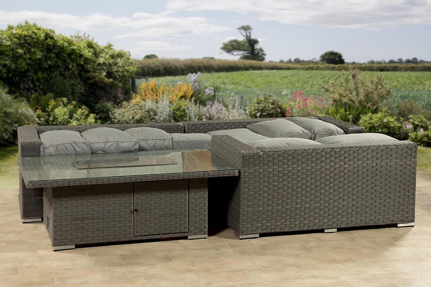 Cambridge Corner Fire Pit Set with Height Adjustable Table –  grey. End of May/ June delivery.