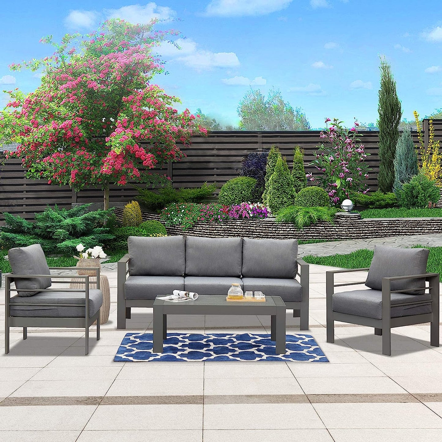 Wisteria Lane 4 Piece Aluminium Lounge Sofa Set. Ready Now.