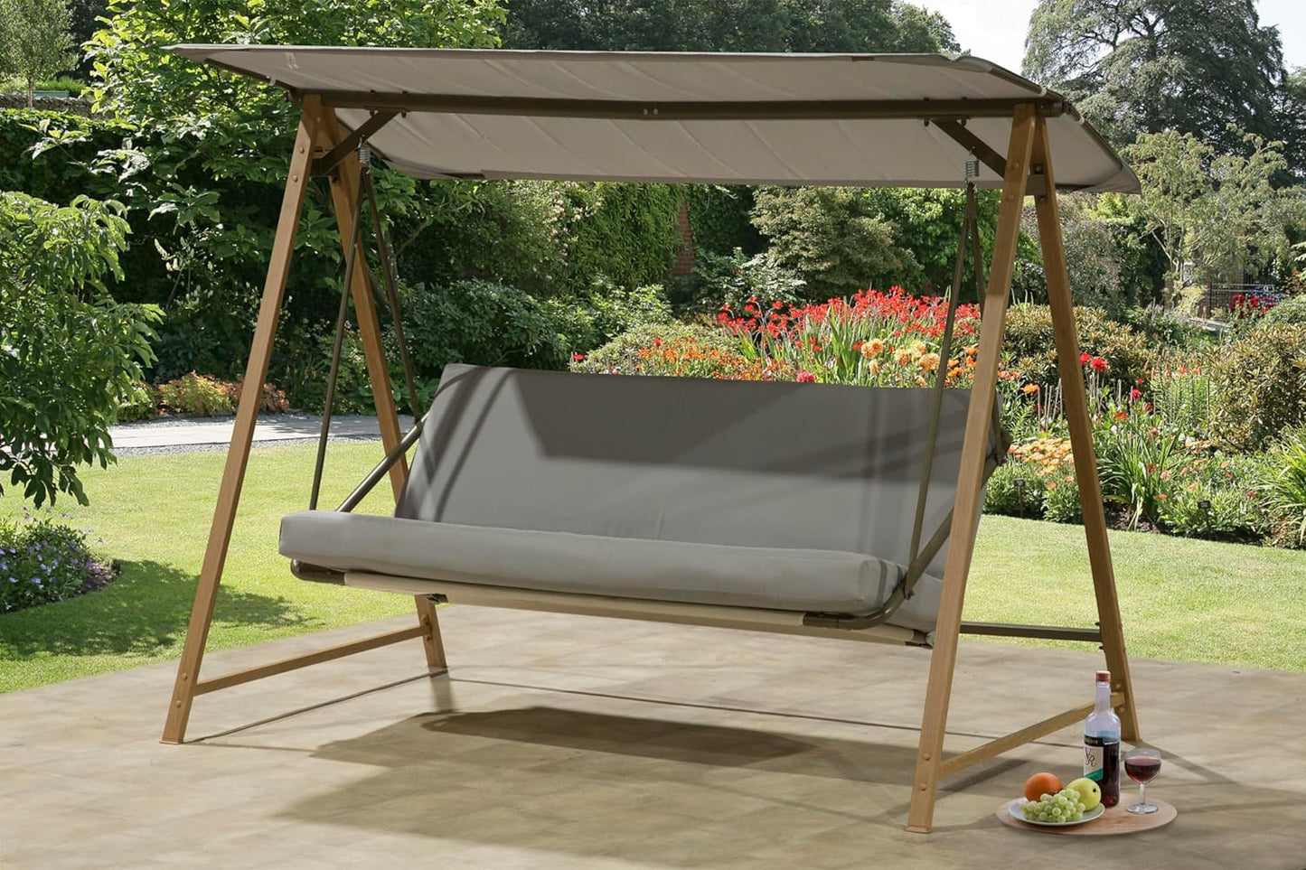Bordeaux 3 Seat Swing Seat – Wood Look Metal