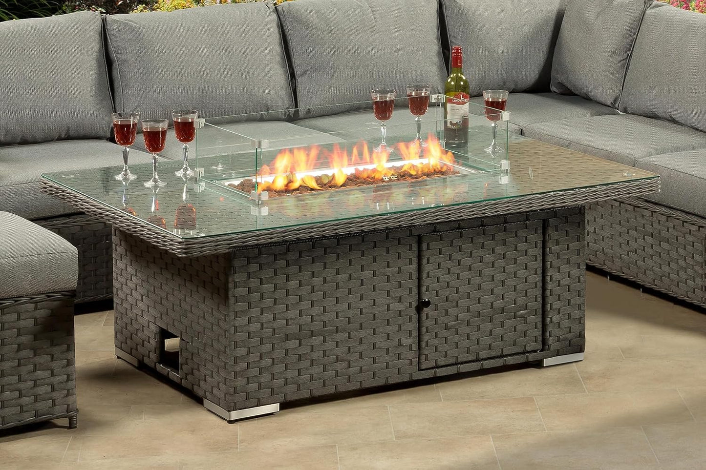 Cambridge Corner Fire Pit Set with Height Adjustable Table –  grey. End of May/ June delivery.