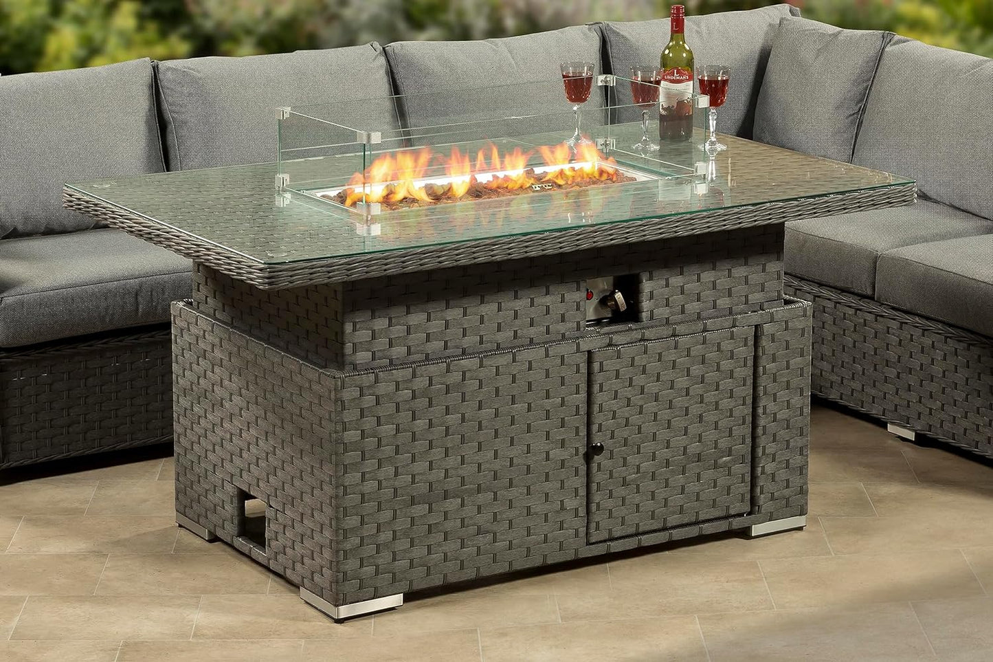 Cambridge Corner Fire Pit Set with Height Adjustable Table –  grey. End of May/ June delivery.