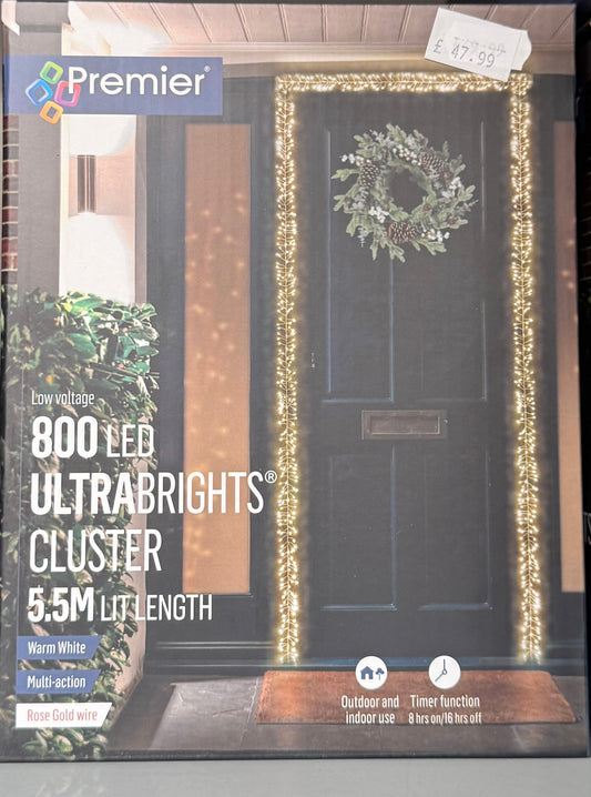 800 LED Ultrabrights Cluster. Warm whitr. Rose Gold Wire. 5.5m