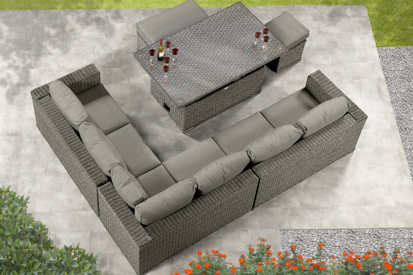 Cambridge Rattan Aluminium Corner Set with Height Adjustable Table - Grey