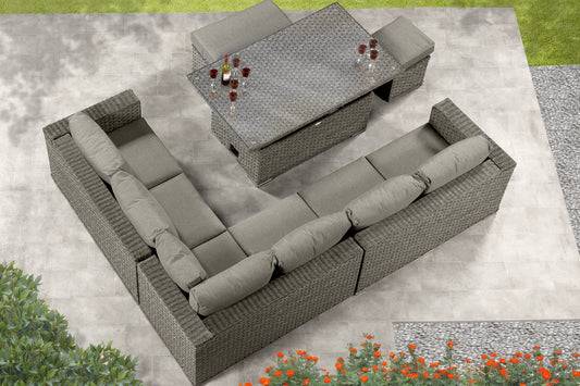 Cambridge Rattan Aluminium Corner Set with Height Adjustable Table - Grey