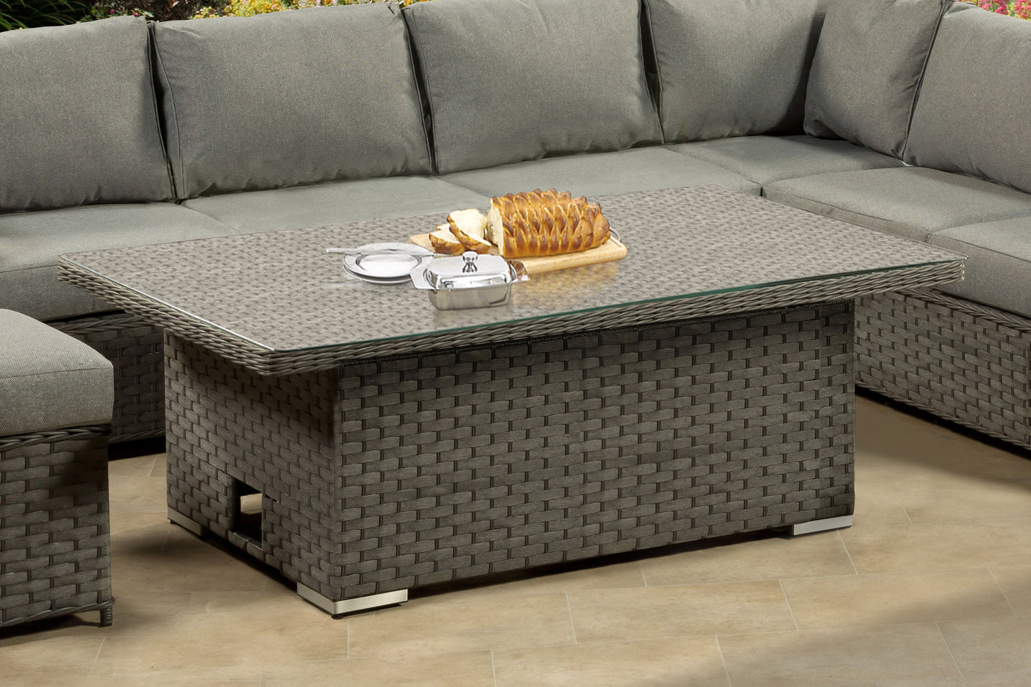 Cambridge Rattan Aluminium Corner Set with Height Adjustable Table - Grey