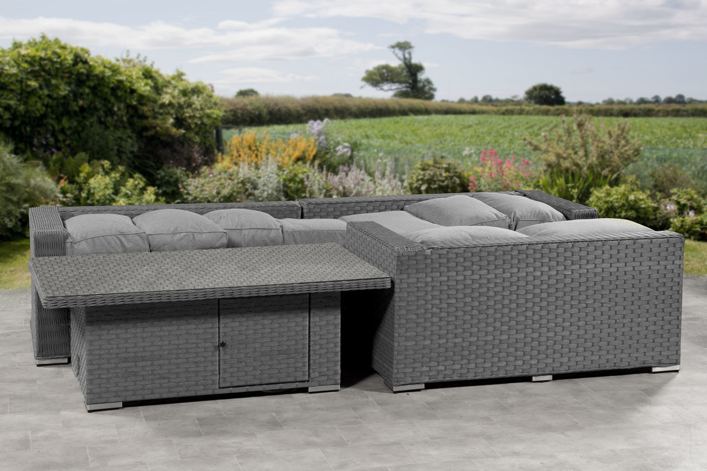 Cambridge Rattan Aluminium Corner Set with Height Adjustable Table - Grey