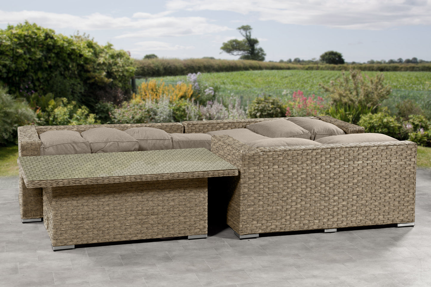 Cambridge Rattan Aluminium Corner Set with Height Adjustable Table - Natural