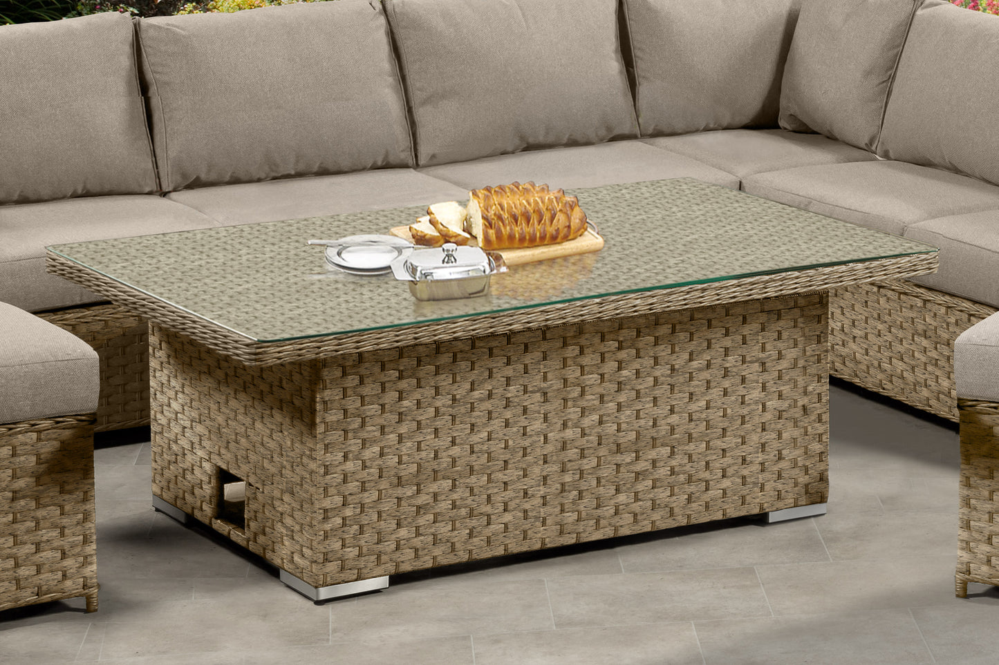Cambridge Rattan Aluminium Corner Set with Height Adjustable Table - Natural