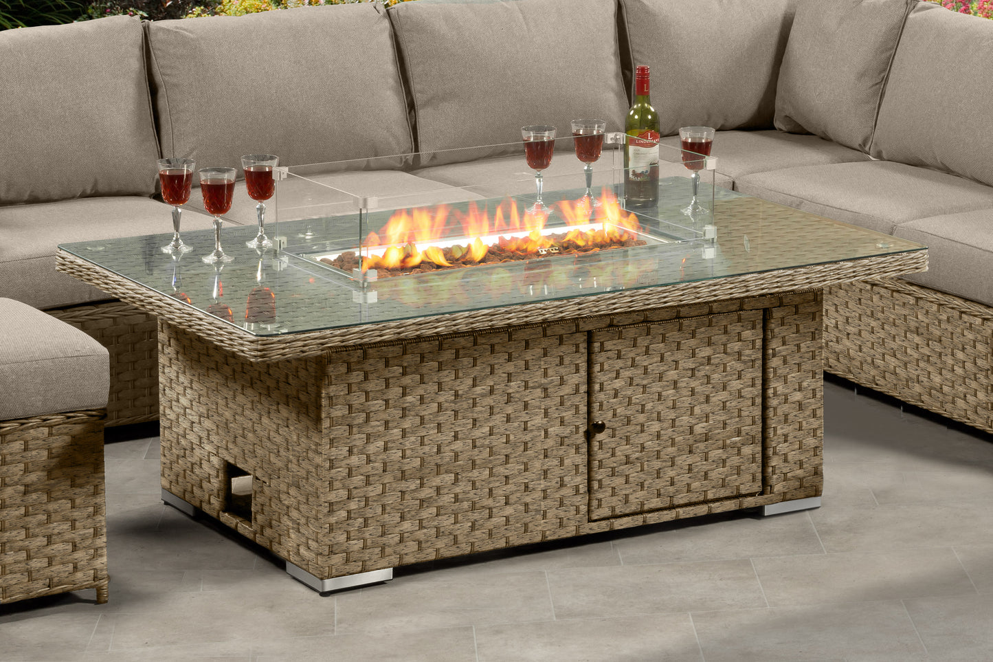 Cambridge Corner Fire Pit Set with Height Adjustable Table –  natural