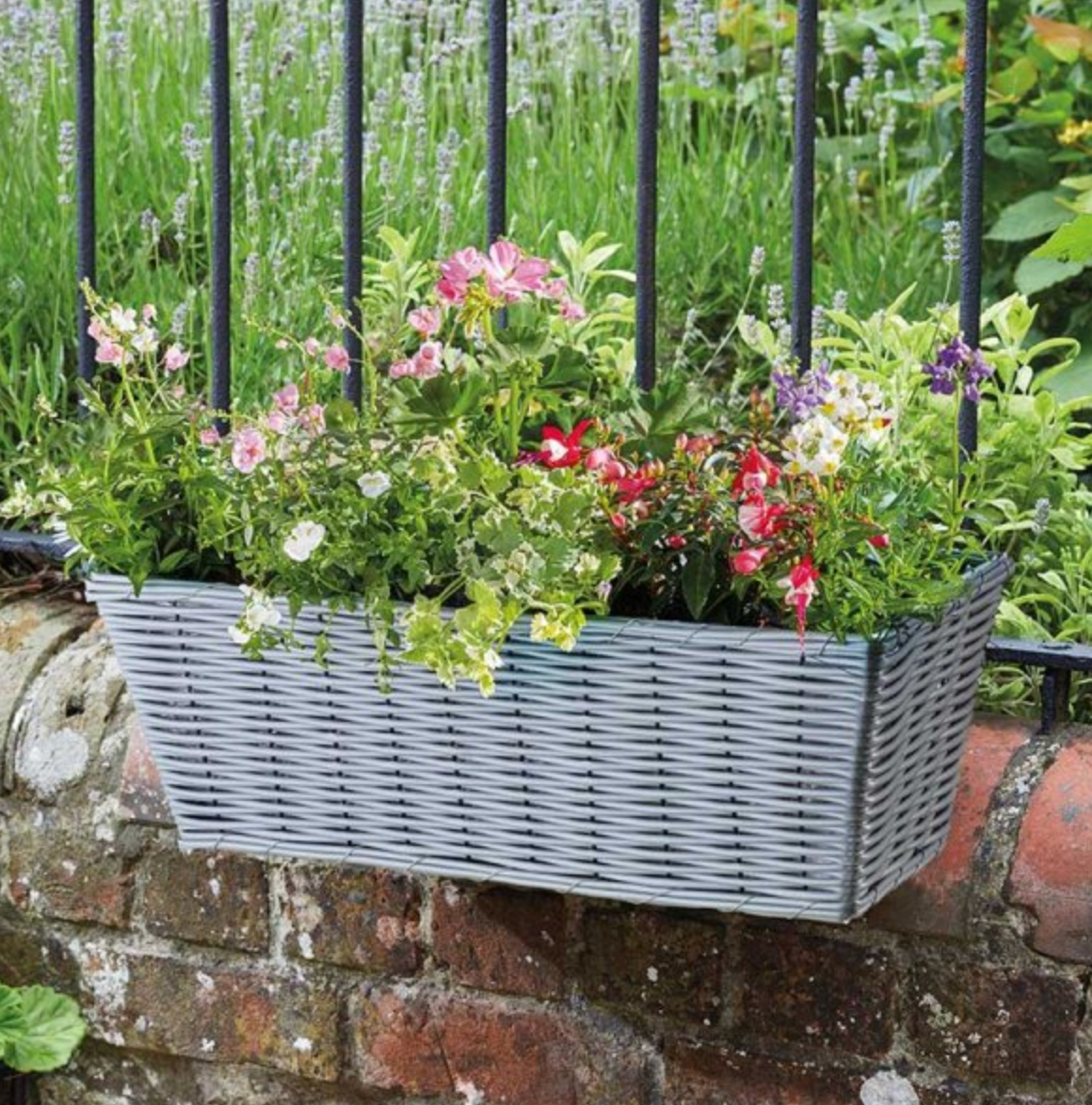 19in Faux Rattan Planter Slate