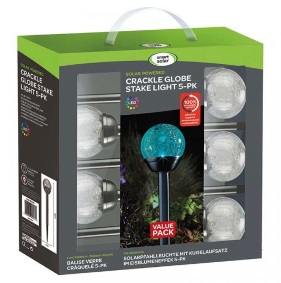 Crackle Globe Stake Light, 5pc Carry Pack