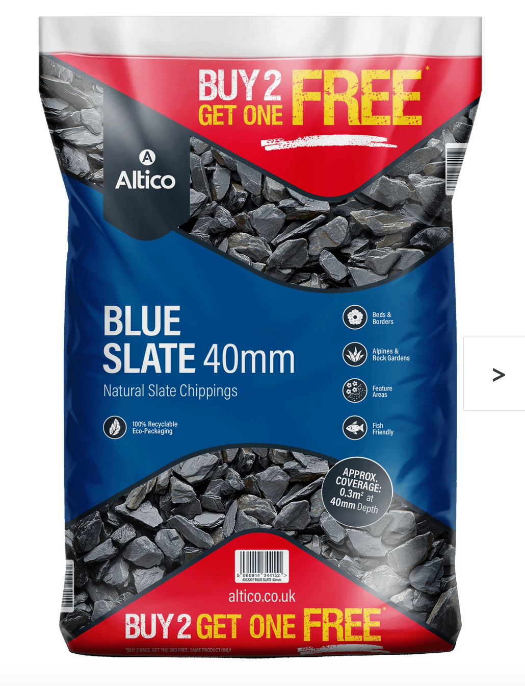 Altico Natural Slate Chippings 40mm - Blue Slate Coverage: 0.3 m2 at a depth of 40mm