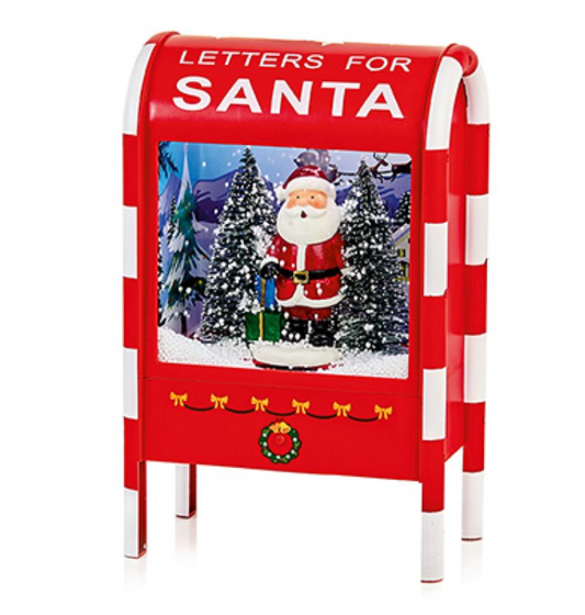 33cm Battery Operated Lit Musical Santa Mail Box Snow Blower