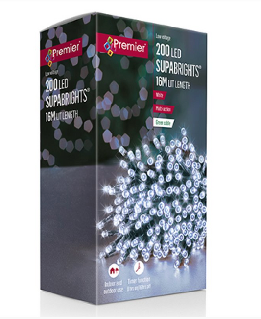 200 Multi Action White LED SupaBrights with Timer