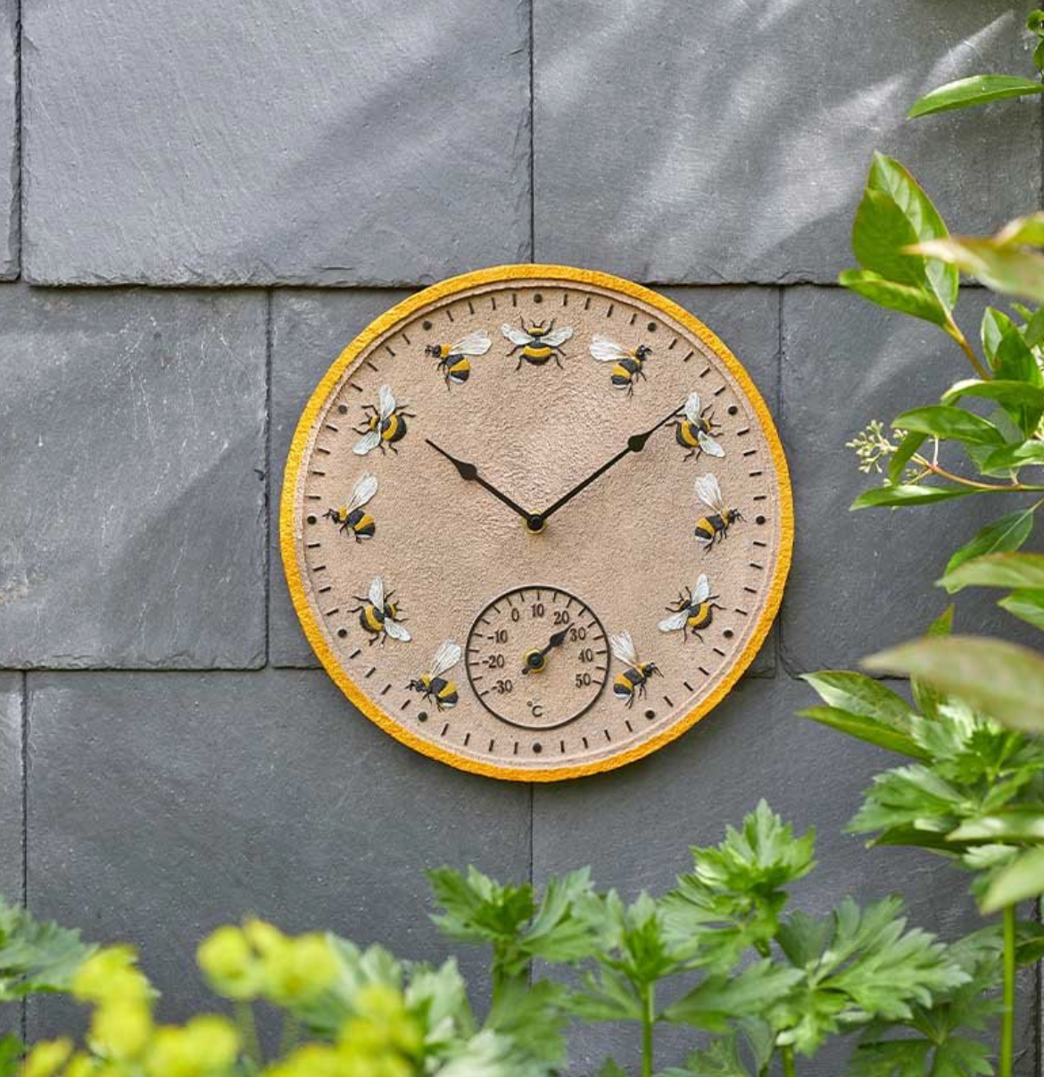 12in Beez Wall Clock and Thermometer