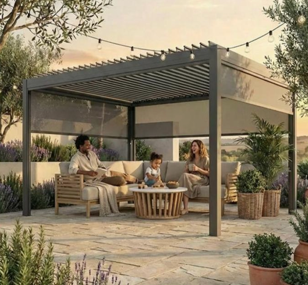 Pure Pergola 3x3m. Sides sold separately.