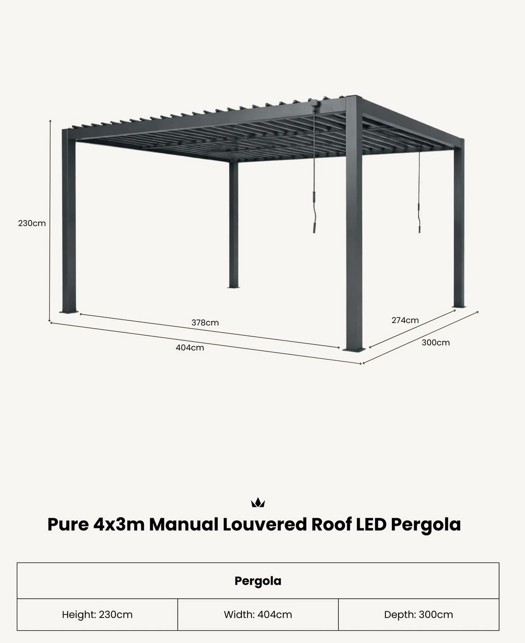 Pure Pergola 4x3m. Sides sold Separately.