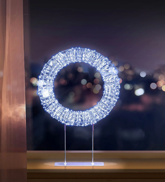 Premier Twinkling Silver/ White 720 LED Tabletop Wreath – 45cm